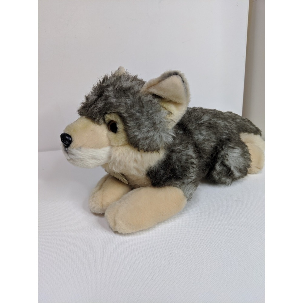 Miyoni by Aurora Wolf Husky Plush Gray Tan White Dog Stuffed Animal 13"X6" Polar